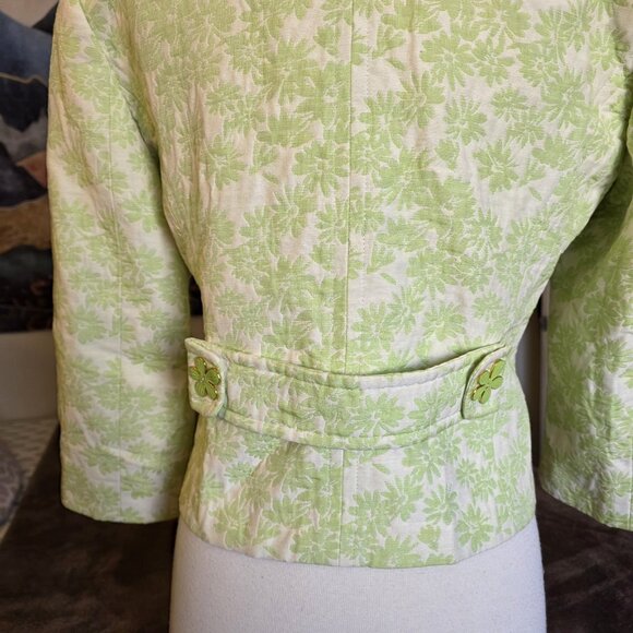 Carlisle Vintage Green Floral Jacquard Jacket Blazer Size 8 Button Front - Picture 6 of 15